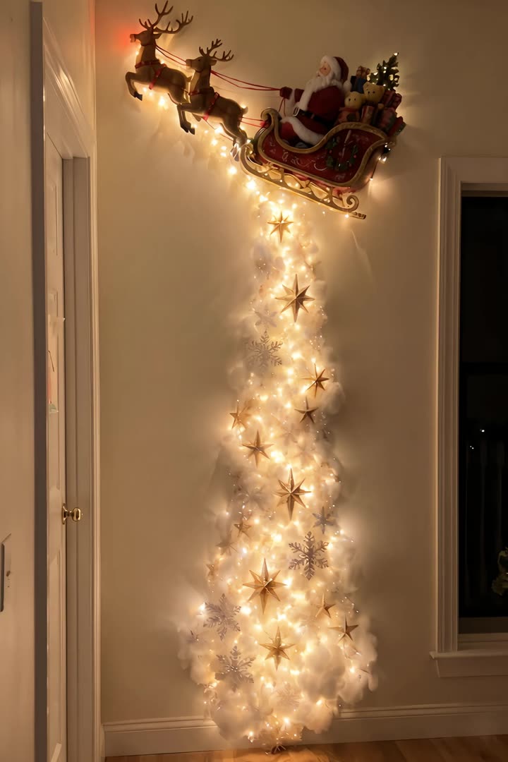 Santa's Sleigh trail glowing on a hallway wall